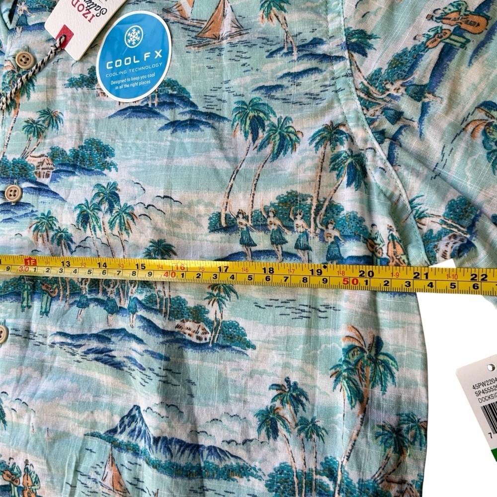 Izod Saltwater‎ Shirt Mens Large Blue Hawaiian Tropical Dockside Chambray - Picture 3 of 6